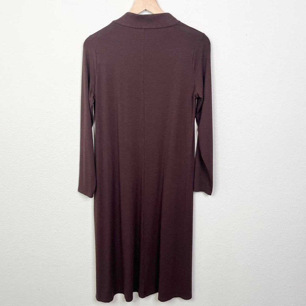 Eileen Fisher Women's Brown V-Neck Calf Length Dress Size Small Long Sleeve - Picture 4 of 12